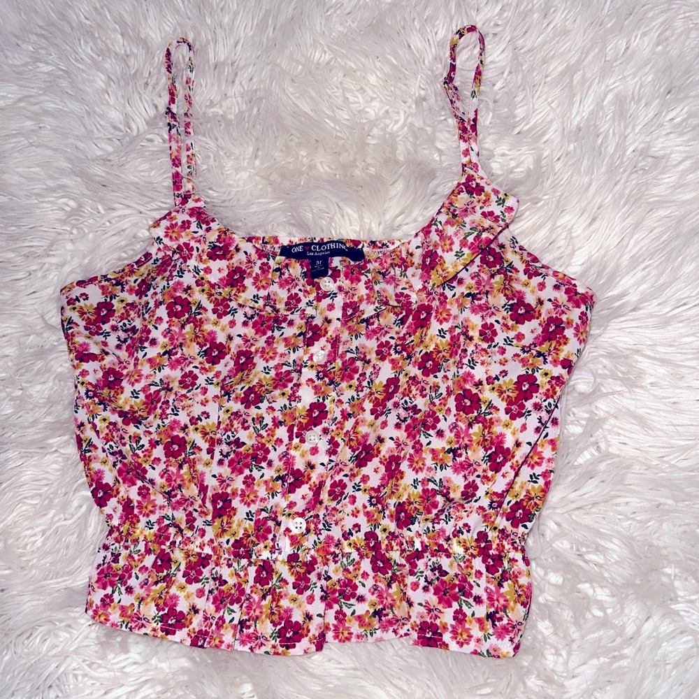Crop floral spaghetti strap stretchy top